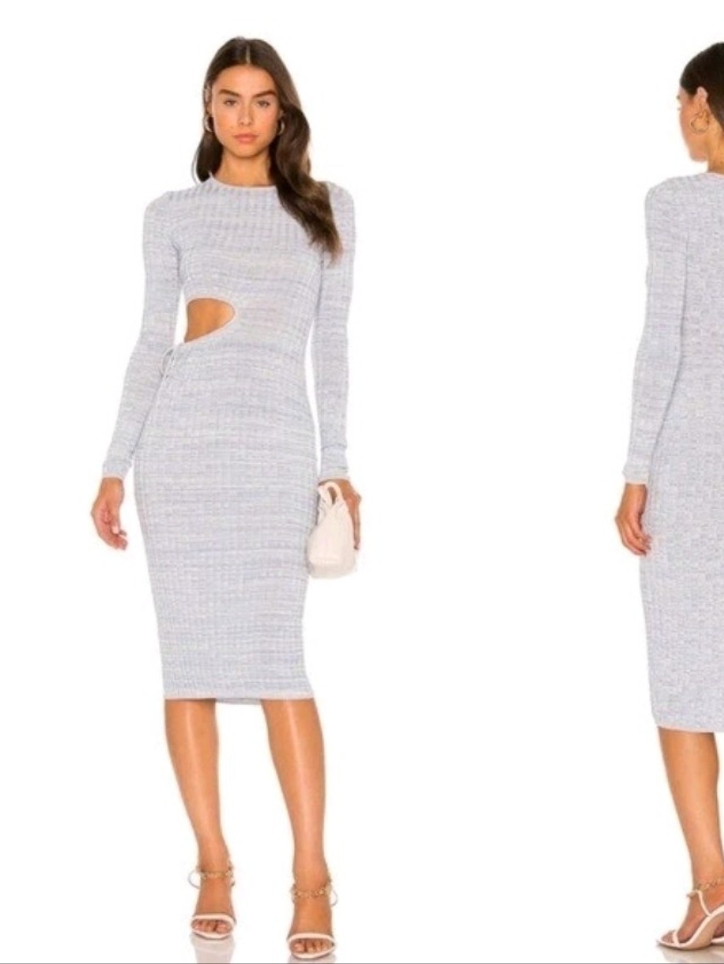 Aya Muse Light Gray Long Sleeve Cutout Knit Midi Dress